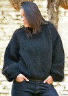 Hand Knit Oversize Mohair Sweater,  Black Crew neck Jumper, Women Knitwear