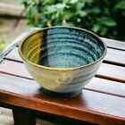 Hand Thrown Studio Pottery Footed Mixing Bowl Blue Black Artist Signed Robinson