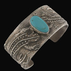 Navajo Stewart Billie Hand carved Tufa Cast Sterling Silver Turquoise Bracelet