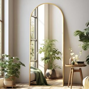 NEW West Elm Full Length Arched Gold Framed Boho Floor / Wall Mirror - 65