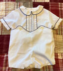 Vintage Baby Boy 7-11 Lbs Up to 3 months Classic Shorts Shirt Romper White Set