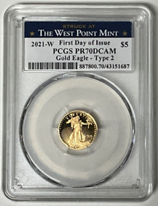 2021 W Gold Eagle Proof $5 Type 2 PCGS PR70Dcam First Day Of Issue 43151687