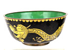 Antique Cloisonne Chinese Yellow 5 Toe Dragon on Black Bowl Dish 4.5