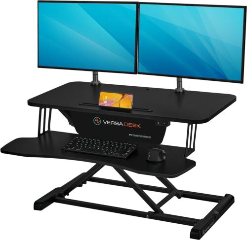 VERSADESK Electric Standing Desk Converter Dual Monitor with Detachable Keyboard