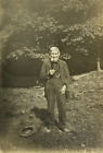 Old Man With Beard Smoking Pipe Standing In Yard B&W Photograph 5.25 x 6.25