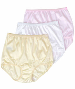 Dixie Belle Underwear Women's Full Brief Nylon Panties 3 Pak White/Pink/Beige