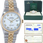 MINT Rolex DateJust 36mm White Roman 16233 Two Tone Steel Jubilee Watch Box