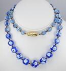 Glorious Vintage Bohemian Murano Blue Flowers Floral Art Glass Bead Necklace