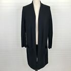 Chicos 2 Black Long Cardigan Sweater Duster Size Large Open Front w/ Pockets