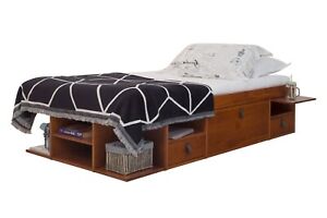 Memomad Bali Bed - Twin Size Storage Platform Bed Frame with Drawers (Caramel)