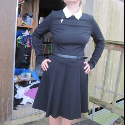 Ralph Lauren 8 Nun Costume White Collar Belt Fitted Black Dress Cross Wednesday