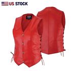 Red Leather Vest - Women motorcycle Vest Gun Pockets, Easy Biker Patch Sew