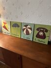 4 Pottery Barn Kids Painted Wood Wall Art French Rustic Farmhouse
