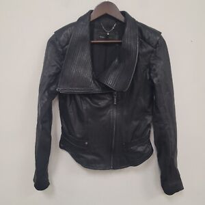 Bcbgmaxazria Womens Leather Moto Jacket Size S Black Pockets Zip Goth Biker