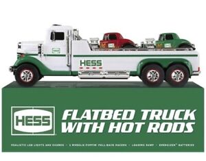 2022 Hess Flatbed Truck with Two Pull-Back Hot Rods. Hess Celebrates 90 Years.