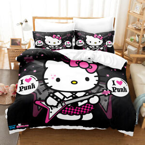 Rock Music Hello Kitty Duvet Cover Pillowcase Twin Queen Bedding Set Quilt Cover