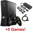 Xbox 360 Slim Black Console Bundle Controller Cables HDD 5 Video Games Microsoft