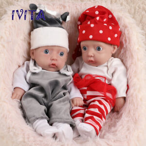 11'' FullBody Floppy Silicone Reborn Dolls Newborn Boy Girl Baby Twins 2 Dolls