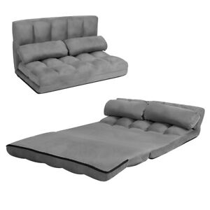 Topbuy Adjustable Floor Sofa Foldable Lazy Sofa Bed with 2 Pillows Grey