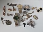 Vintage Junk Drawer Lot Jewelry Watches Religious Pins Cuff Links Bracelet #99