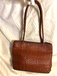 Vintage Etienne Aigner Brown Leather Woven Shoulder Bag