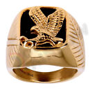 R3 Men' Stainless Steel Black Onyx Gold Silver Plated Eagle Ring Size 8-13