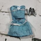 Barbie Doll Clothes Outfit Icy Blue Shimmer Skirt Matching Top With Shoes Heels