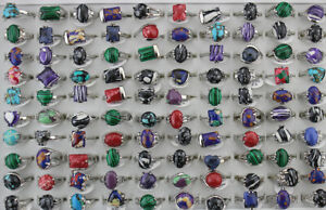Wholesale Jewelry Lots 32pcs Mixed Charm Natural Stone Women Silver P Rings