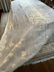 Vintage BANQUET Voile Madeira Tablecloth w/ Applique & Embroidery 123” Long!