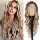100% Human Hair New Women's Long Natural Ombre Blonde Wavy Full Wig 28 Inch