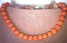 Hand carved beads salmon color melon natural sponge coral necklace 16.5