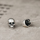 Real Soild S925 Sterling Silver Gothic Style Skeleton Earring Small Skull Studs