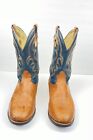 Boulet Boots Western Cowboy Brown Blue Leather Boots Size 11.5 Wide 3E