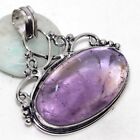 925 Silver Plated-Natural Amethyst Ethnic Gemstone Pendant Jewelry 1.6