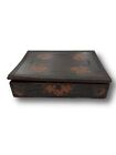 antique hand carved Flowers large wooden box Tea Caddy Lock No Key Distressed