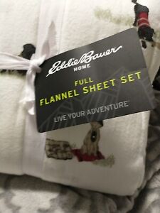 Eddie Bauer Home Flannel Sheet Set Full Size Plaid Multicolor Dogs