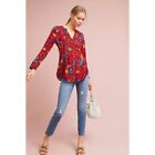 Anthropologie MAEVE Wine Red Floral Printed Pintucked Blouse Top Pleated X-Large