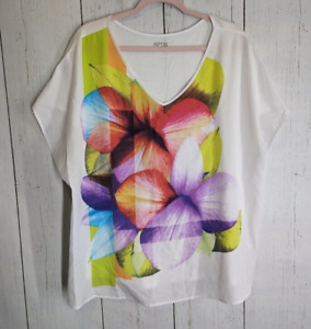 Apt 9 Size 2X White Floral Graphic Womens Short Sleeve Blouse Top