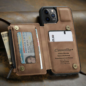 FOR iPhone 15/14/13/12/11 Pro Max Leather Wallet Zipper Magnet Cover Card Case