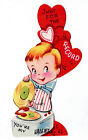 BOY PLAYING 78 RPM VINYL RECORDS ON OLD PHONOGRAPH / VINTAGE VALENTINE CARD