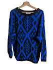 80's Jade Imported Sportswear Sweater Vintage Geometric Blue Men's Large
