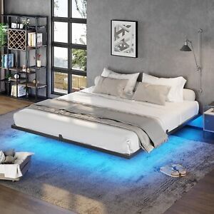 Floating Bed Frame King Size with LED Lights,  Metal Platform Bed Easy Assembly