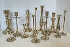 Vintage 3 To 9.5” Brass Polished Candlestick Candle Holders Lot Of 14 Mixed