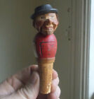 ANTIQUE ANRI HAND CARVED WOOD MECHANICAL BOTTLE STOPPER MAN OPENS MOUTH