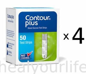 200 Contour Plus Blood Glucose Test Strips 4 Boxes of 50- FREE SHIPPING EXP:2025
