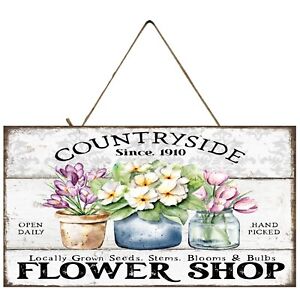 Country Side Flower Market Farmhouse Printed Handmade Wood Sign