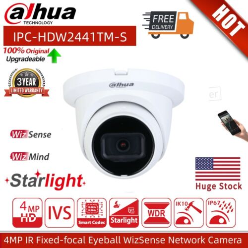 US Dahua 4MP POE IP Camera IPC-HDW2441TM-S Wizsense Turret Home night IP67 IR