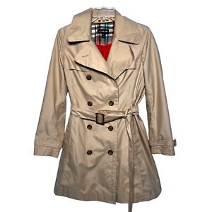 London Fog Women’s Khaki  Mid Trench Coat Jacket  Size XS 2-4 Belted Long Sleeve