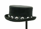 Men Genuine Leather Western Cowboy Hat Concho Bead Top Hat ,Steampunk Biker MC