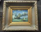 Rare Pierre Deux French Country Framed Oil Painting  Ship Ocean Sea Antique